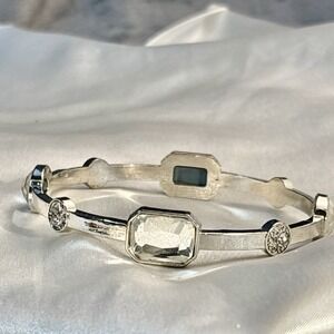 Very Sparkly Bangle Silver Tone Clear Stone Bracelet Bling Glam Stackable Estate